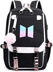 img 3 attached to 🎒 YangJY BTS School Backpack with USB and Audio Cable Interface Breakers - Perfect for Students, Laptop Backpacks, and Casual Use - Black, 15.6 inches, 11.8IN * 8.26IN * 17.3IN