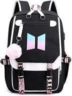 🎒 yangjy bts school backpack with usb and audio cable interface breakers - perfect for students, laptop backpacks, and casual use - black, 15.6 inches, 11.8in * 8.26in * 17.3in logo