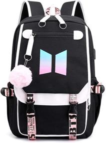 img 2 attached to 🎒 YangJY BTS School Backpack with USB and Audio Cable Interface Breakers - Perfect for Students, Laptop Backpacks, and Casual Use - Black, 15.6 inches, 11.8IN * 8.26IN * 17.3IN