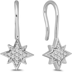 img 3 attached to Sterling Silver Star Dangle Earrings with Diamonds (1/10 cttw, I-J Color, I2-I3 Clarity)