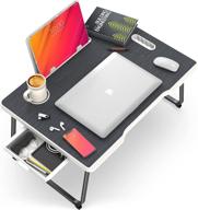 4tfi - laptop bed desk - portable lap desk for bed with side drawer & tablet stand - bed table with cup holder - laptop tray for bed logo
