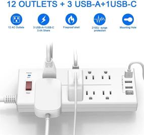 img 3 attached to Полоса защиты QINLIANF с защитой от перенапряжения, 8 розеток и 4 порта USB, удлинитель на 6 футов, 2100 Дж, сертифицировано ETL, белая