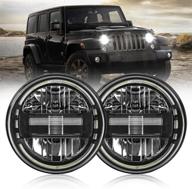 🔦 7 inch led headlights: dot approved round headlamps for jeep wrangler jk jku lj cj tj 1997-2018 - exclusive patent (black) with drl, low beam and high beam logo