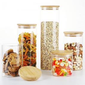 img 4 attached to 🍃 Bamboo Lid Glass Storage Jars: 5-Piece Set for Kitchen Pantry, Airtight Canisters for Cereal, Spice, Sugar, Coffee Beans, Flour