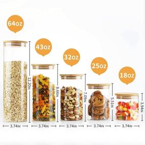 img 3 attached to 🍃 Bamboo Lid Glass Storage Jars: 5-Piece Set for Kitchen Pantry, Airtight Canisters for Cereal, Spice, Sugar, Coffee Beans, Flour