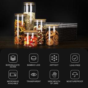 img 1 attached to 🍃 Bamboo Lid Glass Storage Jars: 5-Piece Set for Kitchen Pantry, Airtight Canisters for Cereal, Spice, Sugar, Coffee Beans, Flour