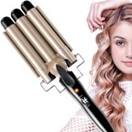 tourmaline ceramic hair curler, adjustable temperature 25mm waver curling iron wand, 3 barrel curling tongs for long hair, bubble styling tool (black) logo