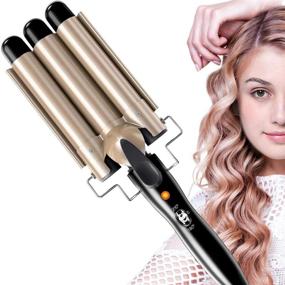 img 1 attached to Tourmaline Ceramic Hair Curler, Adjustable Temperature 25MM Waver Curling Iron Wand, 3 Barrel Curling Tongs for Long Hair, Bubble Styling Tool (Black)