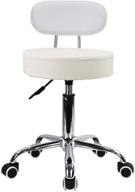 kktoner white pu leather rolling stool - height adjustable mid back office swivel task chair with wheels for home, computer, and drafting logo