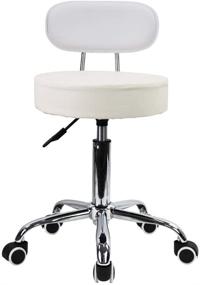 img 4 attached to KKTONER White PU Leather Rolling Stool - Height Adjustable Mid Back Office Swivel Task Chair with Wheels for Home, Computer, and Drafting