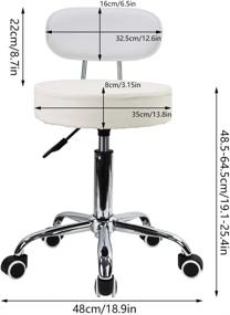 img 2 attached to KKTONER White PU Leather Rolling Stool - Height Adjustable Mid Back Office Swivel Task Chair with Wheels for Home, Computer, and Drafting