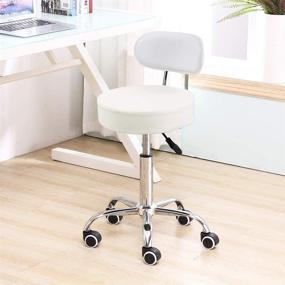 img 3 attached to KKTONER White PU Leather Rolling Stool - Height Adjustable Mid Back Office Swivel Task Chair with Wheels for Home, Computer, and Drafting