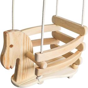 img 4 attached to 🎠 Wooden Horse Swing for Kids - Indoor & Outdoor Toddler Swing Set - Baby Swing for Eco-friendly Playground or Backyard Use - Ages 6 months to 3 years