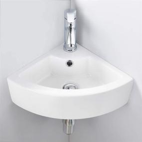 img 3 attached to 🚿 VASOYO Mini Triangle Corner Bathroom Sink: Wall Mount White Porcelain Ceramic Vanity Vessel Sink with Faucet Hole and Overflow