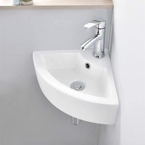 img 2 attached to 🚿 VASOYO Mini Triangle Corner Bathroom Sink: Wall Mount White Porcelain Ceramic Vanity Vessel Sink with Faucet Hole and Overflow