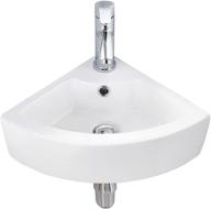 🚿 vasoyo mini triangle corner bathroom sink: wall mount white porcelain ceramic vanity vessel sink with faucet hole and overflow logo