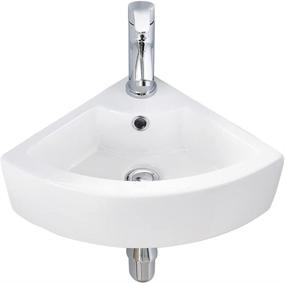 img 4 attached to 🚿 VASOYO Mini Triangle Corner Bathroom Sink: Wall Mount White Porcelain Ceramic Vanity Vessel Sink with Faucet Hole and Overflow