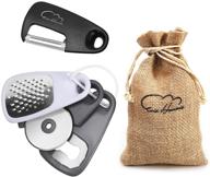 🧀 space saving kitchen gadgets set: 5-pieces cooking tools with grater, peeler, opener, cutter, and burlap bags - perfect gift set for cheese, chocolate, fruits, and more! logo