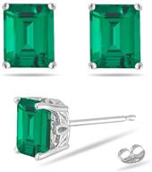 🌟 stunning may birthstone - lab created emerald cut russian emerald scroll stud earrings in 14k white gold, sizes 5x3mm - 9x7mm logo