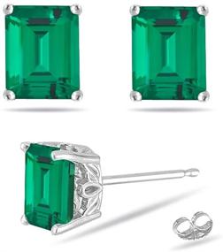 img 1 attached to 🌟 Stunning May Birthstone - Lab Created Emerald Cut Russian Emerald Scroll Stud Earrings in 14K White Gold, Sizes 5x3mm - 9x7mm