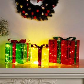 img 1 attached to 🎁 Lulu Home Christmas Lighted Gift Boxes: 60 LED Outdoor Decoration for Yard, Red Green Yellow Presents
