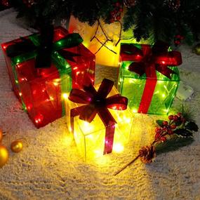 img 4 attached to 🎁 Lulu Home Christmas Lighted Gift Boxes: 60 LED Outdoor Decoration for Yard, Red Green Yellow Presents
