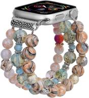 браслет из бусин cagos для apple watch 38 мм / 40 мм серии se / 6/5/4/3/2/1 - модный ручной эластичный браслет с адаптером из нержавеющей стали - милый голубой заменитель для iwatch. логотип