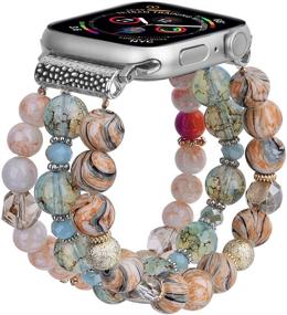 img 4 attached to Браслет из бусин CAGOS для Apple Watch 38 мм / 40 мм серии SE / 6/5/4/3/2/1 - модный ручной эластичный браслет с адаптером из нержавеющей стали - милый голубой заменитель для iWatch.