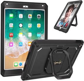 img 4 attached to 💼 Fintie iPad 9.7 Inch 2018/2017 Case - [Tuatara Magic Ring] Shockproof Rugged Cover with Grip Stand - Black