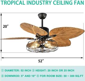 img 2 attached to 🏮 52-Inch Black Industrial Cage Ceiling Fan with Light, Remote Control, and Reversible Palm Blades - Tropical Chandelier Fan Light, Vintage, Quiet, 5 Lights