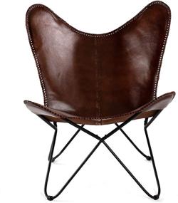 img 2 attached to 🦋 Authentic Vintage Brown Leather Arm Butterfly Chair for Home Decor - Genuine Tan Leather Handmade Chair by Indian Hando Art