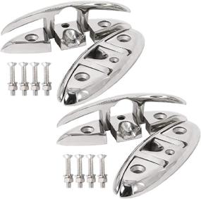 img 4 attached to 🔒 Premium 4 Pack of 6.1 Inch Folding Cleat in 316 Stainless Steel – Flip Up Dock Cleat by NovelBee