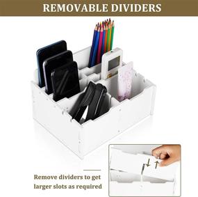 img 1 attached to 📚 Ozzptuu Wooden Desktop Organizer - 12 Compartments, Multifunctional Storage Box for Desk Supplies, Cell Phone Holder - White