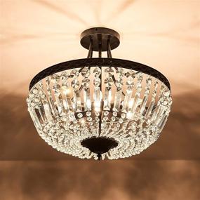 img 1 attached to 💡 Modern 5-Light E12 Round Crystal Ceiling Light Fixture in Black Finish - Semi Flush Mount Chandelier Ceiling Lamp for Living Room, Dining Room, Entryway, Hallway, Foyer, Bedroom, Laundry, Bathroom