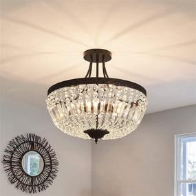 img 4 attached to 💡 Modern 5-Light E12 Round Crystal Ceiling Light Fixture in Black Finish - Semi Flush Mount Chandelier Ceiling Lamp for Living Room, Dining Room, Entryway, Hallway, Foyer, Bedroom, Laundry, Bathroom