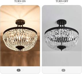 img 2 attached to 💡 Modern 5-Light E12 Round Crystal Ceiling Light Fixture in Black Finish - Semi Flush Mount Chandelier Ceiling Lamp for Living Room, Dining Room, Entryway, Hallway, Foyer, Bedroom, Laundry, Bathroom