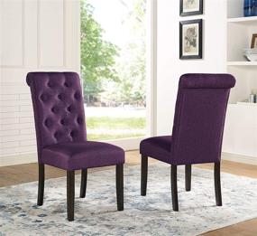 img 1 attached to 🪑 Aneta Purple Solid Wood Tufted Parsons Dining Chairs, Set of 2 by Roundhill Furniture