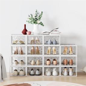 img 1 attached to 👠 Efficiently Organize Your Shoe Collection with Pinkpum Clear Plastic Stackable Shoe Boxes - 12 Pack Shoe Storage Box Organizer for Closets, Size 11 (Large)