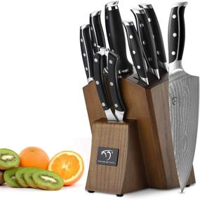 img 3 attached to 🔪 Premium 9-Piece Damascus Kitchen Knife Set with Block - WanRui Series, Superior Chef Knives, Shears, and Sharpener Included!