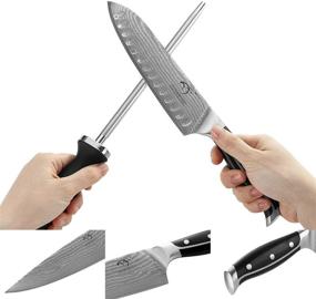 img 1 attached to 🔪 Premium 9-Piece Damascus Kitchen Knife Set with Block - WanRui Series, Superior Chef Knives, Shears, and Sharpener Included!