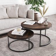 🔘 nathan james stella round modern nesting coffee set of 2, stacking living room accent tables with industrial wood finish and powder coated metal frame, warm nutmeg/matte black logo