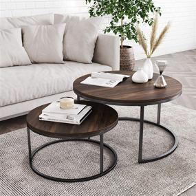 img 2 attached to 🔘 Nathan James Stella Round Modern Nesting Coffee Set of 2, Stacking Living Room Accent Tables with Industrial Wood Finish and Powder Coated Metal Frame, Warm Nutmeg/Matte Black