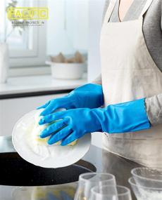 img 1 attached to 🧤 PACIFIC PPE - Latex Free Reusable Dishwashing Gloves with Cotton Lining - Blue, Large