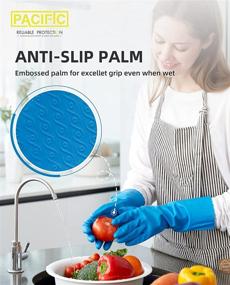 img 2 attached to 🧤 PACIFIC PPE - Latex Free Reusable Dishwashing Gloves with Cotton Lining - Blue, Large