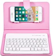 🔑 eliater portable wireless bluetooth keyboard with leather case cover - compatible with 4.5''-6.8'' ios, android and windows smart phones, detachable with kickstand (pink) логотип