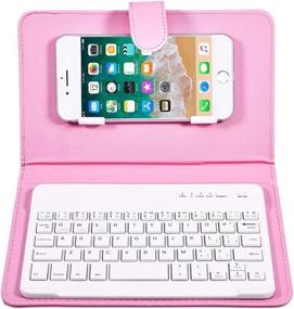 img 4 attached to 🔑 ELIATER Portable Wireless Bluetooth Keyboard with Leather Case Cover - Compatible with 4.5''-6.8'' iOS, Android and Windows Smart Phones, Detachable with Kickstand (Pink)