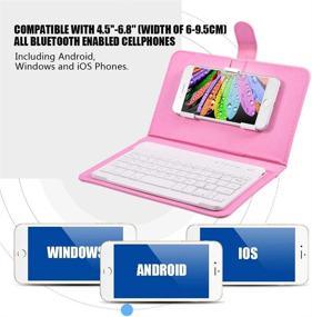 img 3 attached to 🔑 ELIATER Portable Wireless Bluetooth Keyboard with Leather Case Cover - Compatible with 4.5''-6.8'' iOS, Android and Windows Smart Phones, Detachable with Kickstand (Pink)