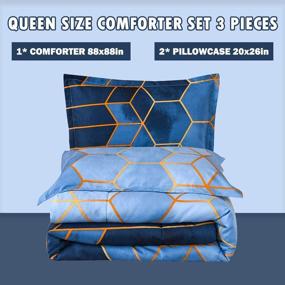 img 3 attached to 🌙 Голубой мраморный геометрический комплект одеял - круглогодичный 3-х предметный мягкий микрофибровый набор постельного белья с 2 наволочками - размер Королева: 228x228 см