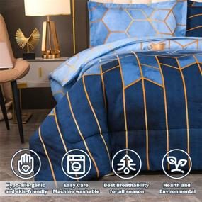 img 1 attached to 🌙 Голубой мраморный геометрический комплект одеял - круглогодичный 3-х предметный мягкий микрофибровый набор постельного белья с 2 наволочками - размер Королева: 228x228 см