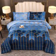 🌙 голубой мраморный геометрический комплект одеял - круглогодичный 3-х предметный мягкий микрофибровый набор постельного белья с 2 наволочками - размер королева: 228x228 см логотип